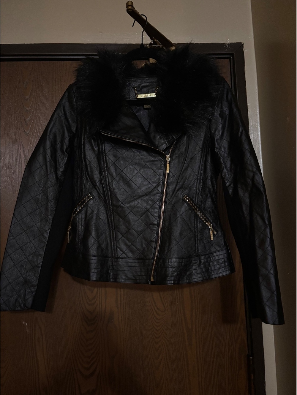 IMAN black quilted leather moto biker jacket